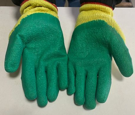 Перчатки рабочие мужские стрейчевые прорезиненые Пена Х/Б зеленые размер 10.